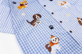 Cute Puppy Embroidered Plaid Short Shirt