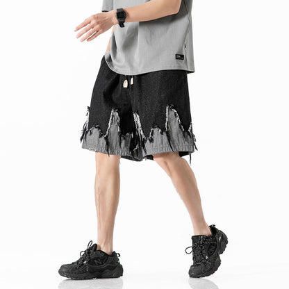 Whimsical Colorblock Cat Denim Shorts