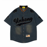 Vintage Embroidered Denim Short Sleeve Shirt