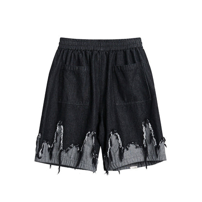 Whimsical Colorblock Cat Denim Shorts