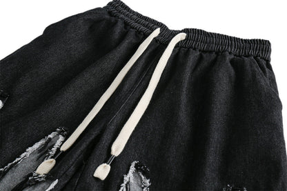 Whimsical Colorblock Cat Denim Shorts