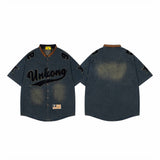 Vintage Embroidered Denim Short Sleeve Shirt