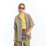 Retro Plaid Loose Casual Short Shirt