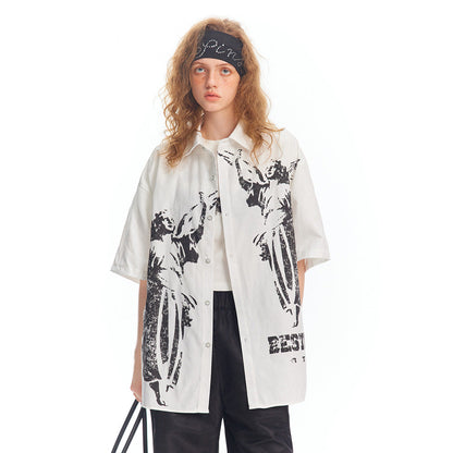 Abstract Angel Printed Short-Sleeve Shirt