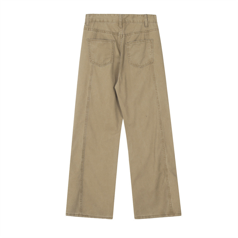 Vintage Washed Functional Multi-Pocket Straight Jeans