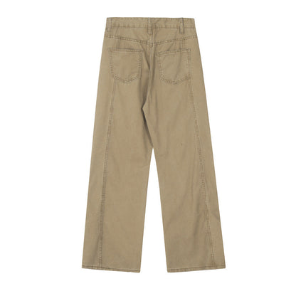 Vintage Washed Functional Multi-Pocket Straight Jeans