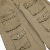 Vintage Washed Functional Multi-Pocket Straight Jeans