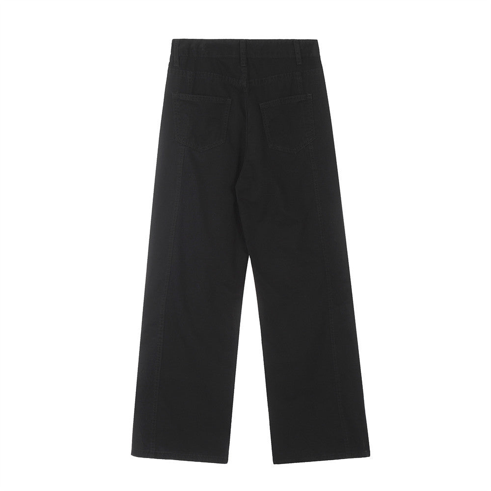 Vintage Washed Functional Multi-Pocket Straight Jeans