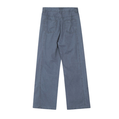 Vintage Washed Functional Multi-Pocket Straight Jeans