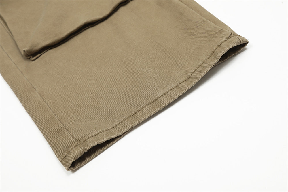 Vintage Washed Functional Multi-Pocket Straight Jeans