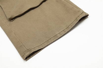 Vintage Washed Functional Multi-Pocket Straight Jeans