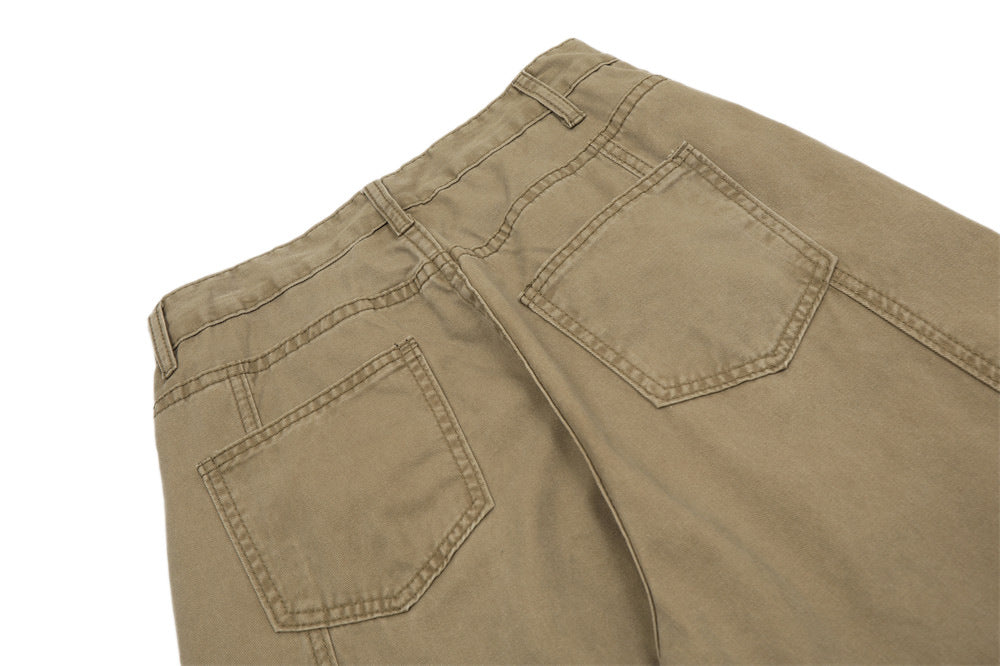 Vintage Washed Functional Multi-Pocket Straight Jeans