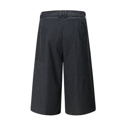 Flanging Distinctive Solid Color Wide Jorts