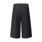 Flanging Distinctive Solid Color Wide Jorts