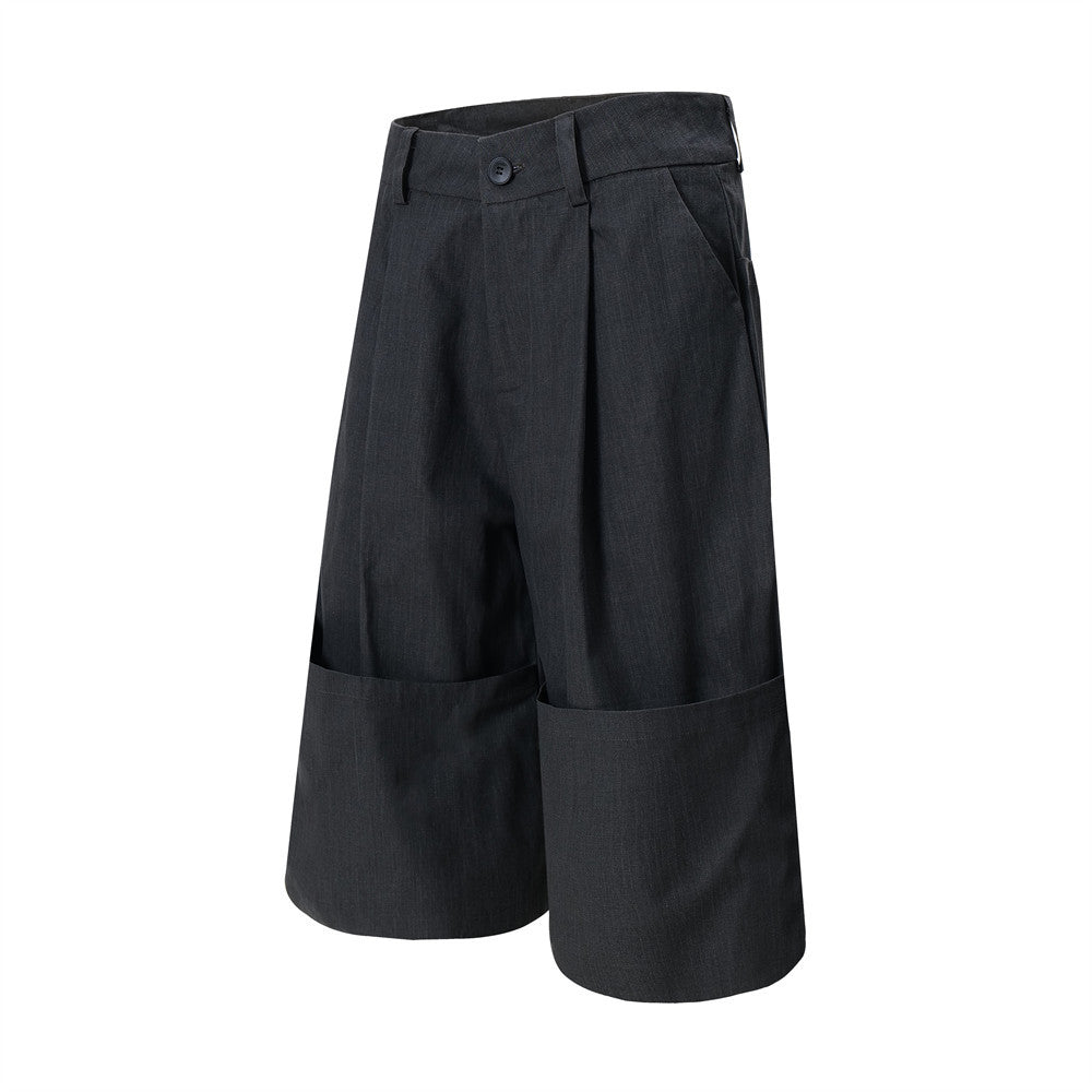 Flanging Distinctive Solid Color Wide Jorts