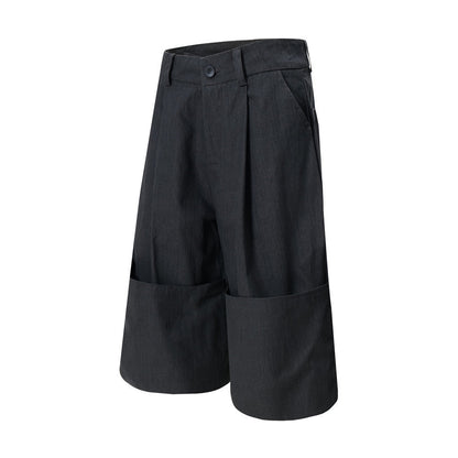 Flanging Distinctive Solid Color Wide Jorts