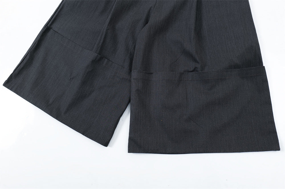 Flanging Distinctive Solid Color Wide Jorts