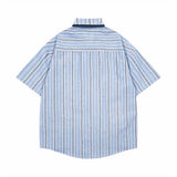 Embroidered Bear Cartoon Stripe Summer Shirt