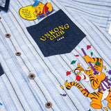 Embroidered Bear Cartoon Stripe Summer Shirt