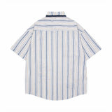 Embroidered Bear Cartoon Stripe Summer Shirt