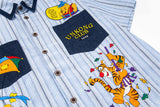 Embroidered Bear Cartoon Stripe Summer Shirt