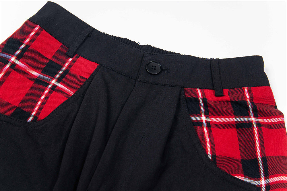 Trendy Contrast Stitching Plaid Straight