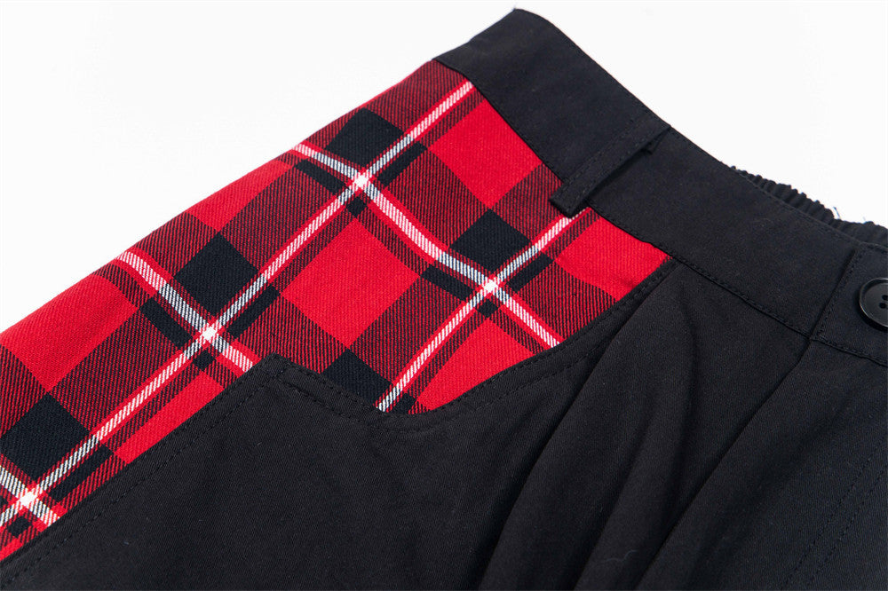 Trendy Contrast Stitching Plaid Straight