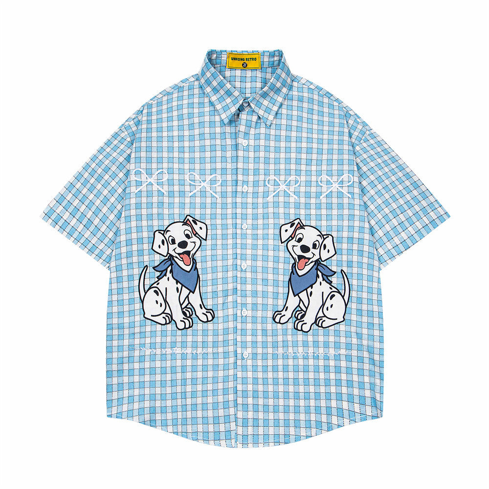 Plaid Embroidered Puppy Loose Casual Shirt
