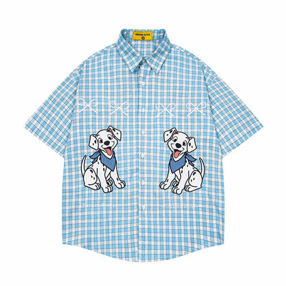 Plaid Embroidered Puppy Loose Casual Shirt