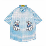 Plaid Embroidered Puppy Loose Casual Shirt