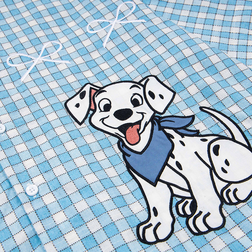 Plaid Embroidered Puppy Loose Casual Shirt