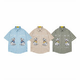 Plaid Embroidered Puppy Loose Casual Shirt