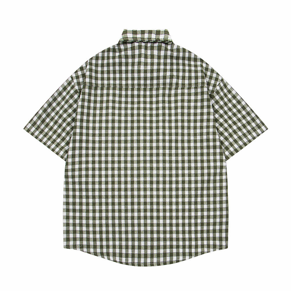 Plaid Embroidered Puppy Loose Casual Shirt