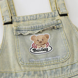 Embroidered Bear Denim Strap Pants Pants