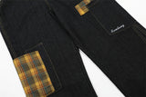 Trendy Irregular Contrast Plaid Denim Jump Suit