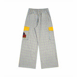 Casual Cartoon Embroidered Plaid Wide Pants