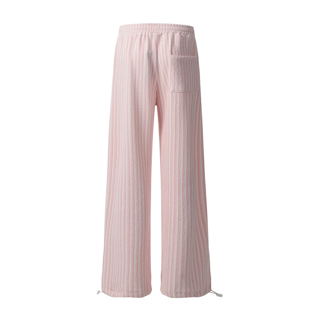 Vertical Stripe Casual Straight Drawstring Pants