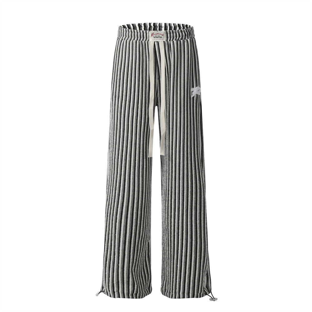 Vertical Stripe Casual Straight Drawstring Pants