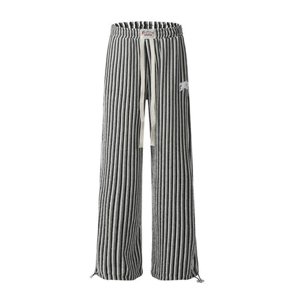 Vertical Stripe Casual Straight Drawstring Pants