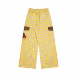 Casual Cartoon Embroidered Plaid Wide Pants