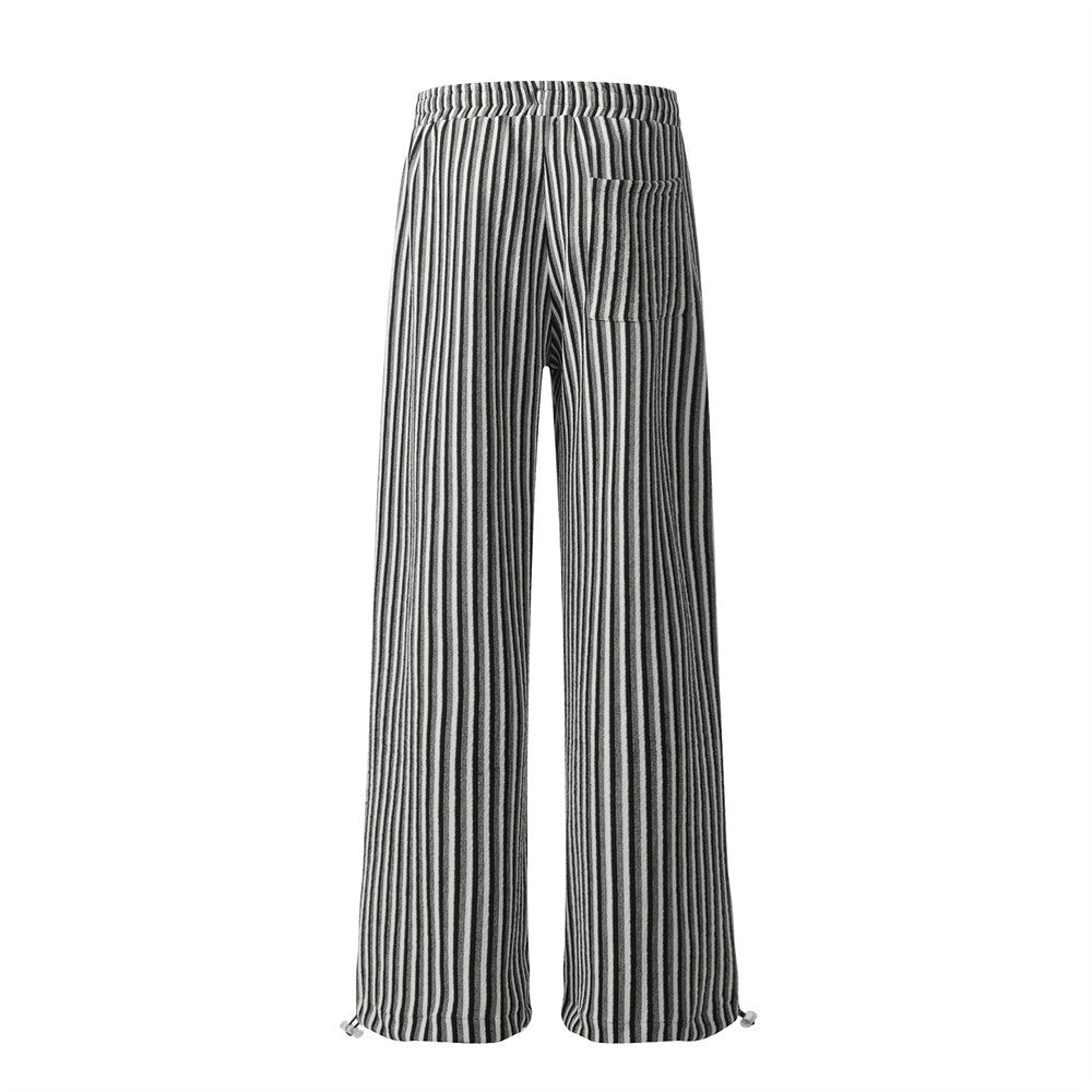 Vertical Stripe Casual Straight Drawstring Pants