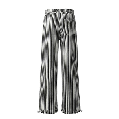 Vertical Stripe Casual Straight Drawstring Pants