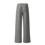 Vertical Stripe Casual Straight Drawstring Pants
