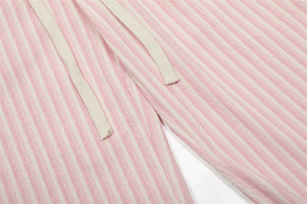 Vertical Stripe Casual Straight Drawstring Pants