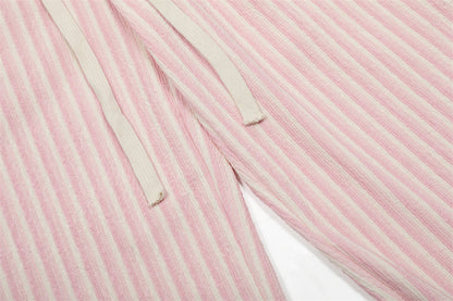 Vertical Stripe Casual Straight Drawstring Pants