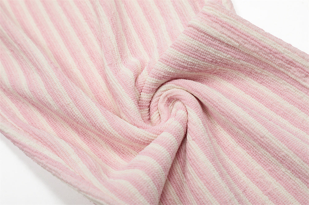 Vertical Stripe Casual Straight Drawstring Pants
