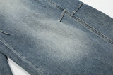 Pleated White Straight Loose Workwear Jeans