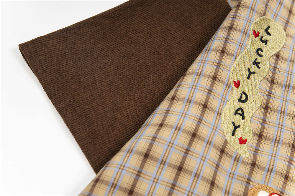 Loose Fun Cartoon Bear Plaid Shirt