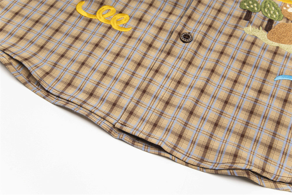 Loose Fun Cartoon Bear Plaid Shirt