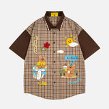 Loose Fun Cartoon Bear Plaid Shirt
